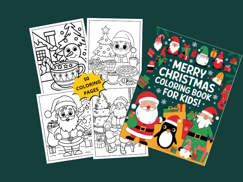 Merry Christmas : Coloring book For Kids ,Toddlers, preschoolers, and young children,you’ll discover (Adorable Christmas characters like Santa, reindeer, elves, and snowmen).