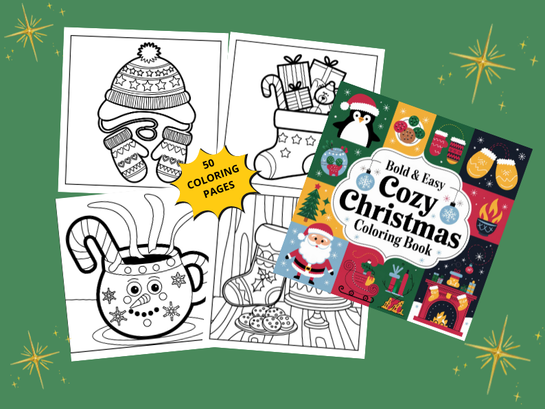 Cozy Christmas: Comfy Coloring Book for Adults and kids, Bold and Easy design for relaxation (stress relief)